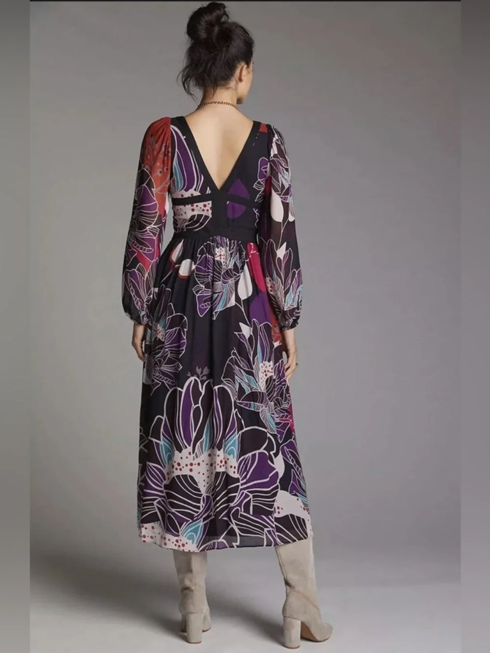 Anthropologie Let Me Be Floral Midi Dress in Black Size L - Picture 5 of 13